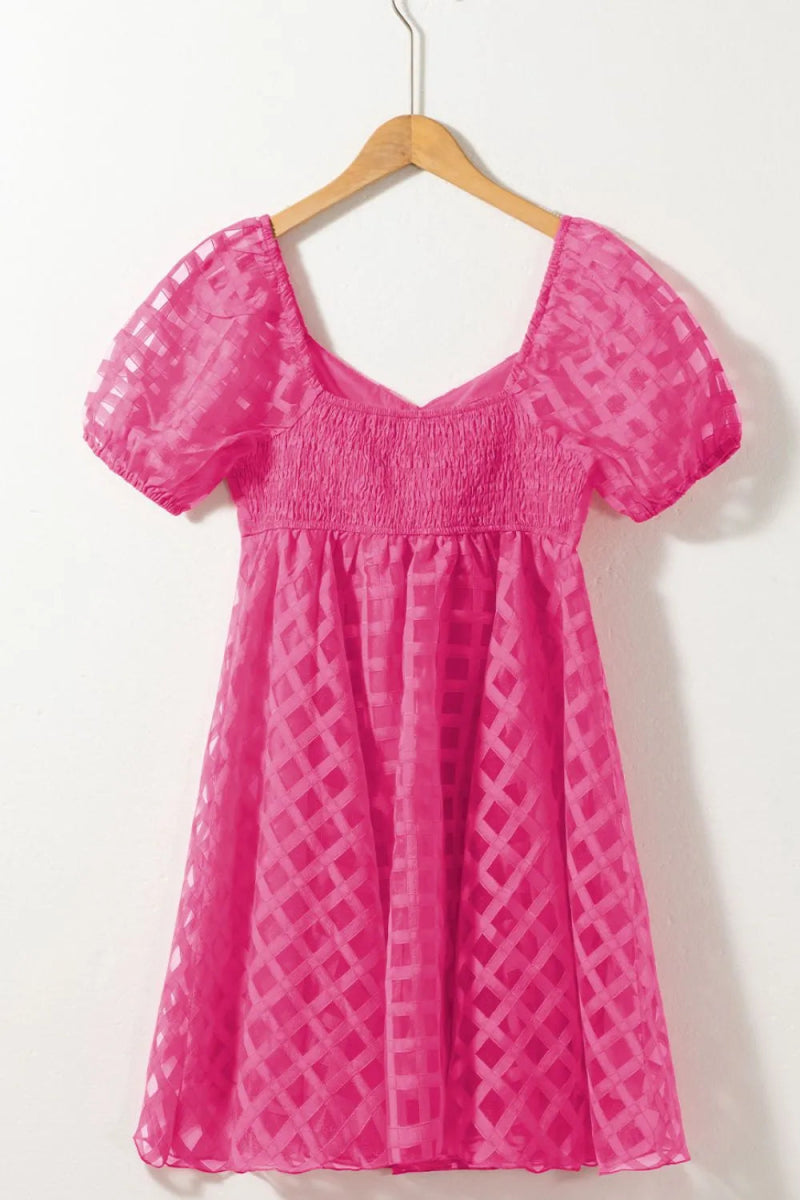 Plaid Puff Sleeve Babydoll Dress for Effortless Style - Love Salve